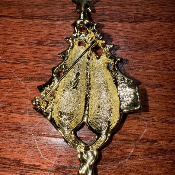 Vtg DANECRAFT Brooch Pin 2 Cats Cat Pair Christmas Tree Gold Tone Tails Locked - Picture 5 of 5